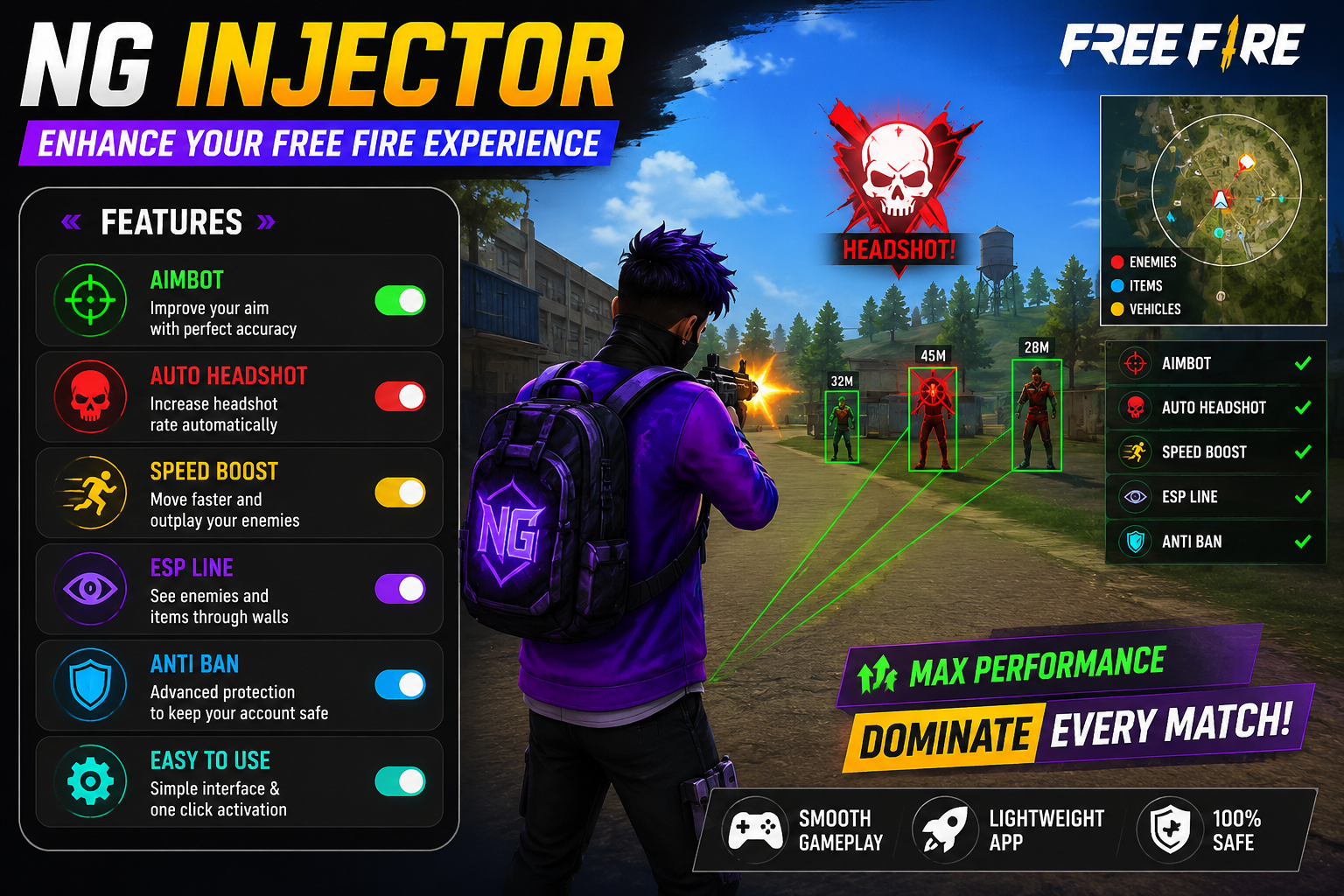 NG Injector Free Fire APK Interface