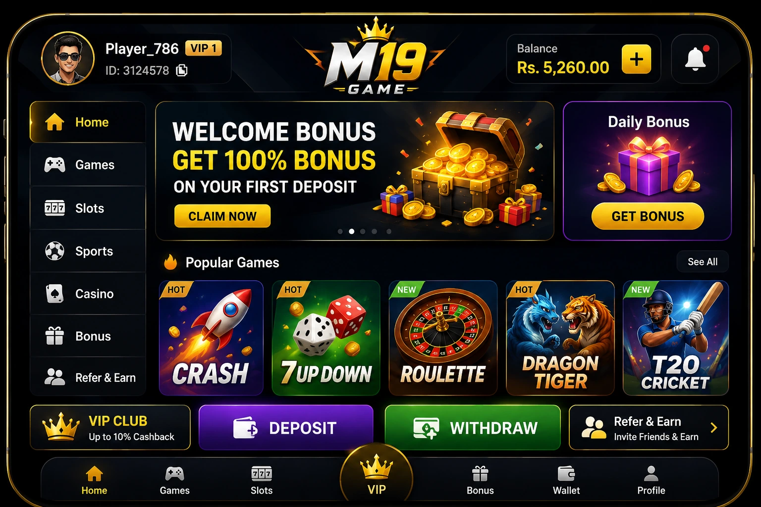 M19 Game APK Interface