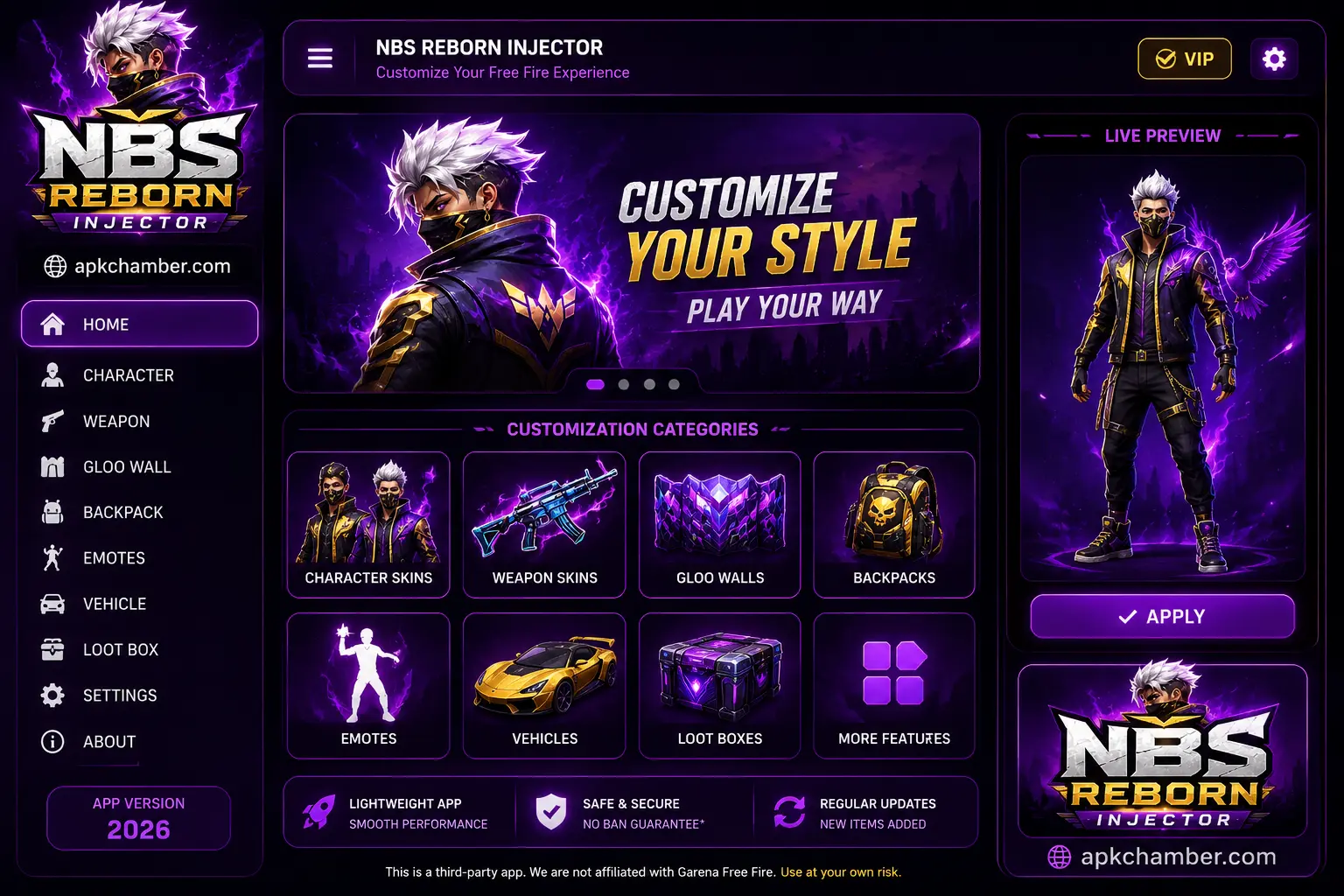NBS Reborn Injector APK Interface
