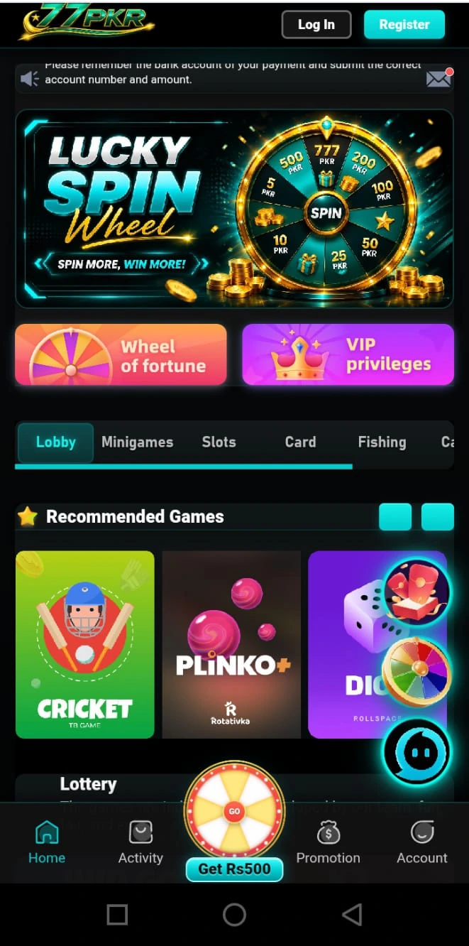 77PKR Game User Interface