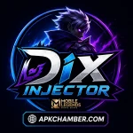 Dix Injector APK logo for Mobile Legends featuring a futuristic gaming design with APKChamber.com branding