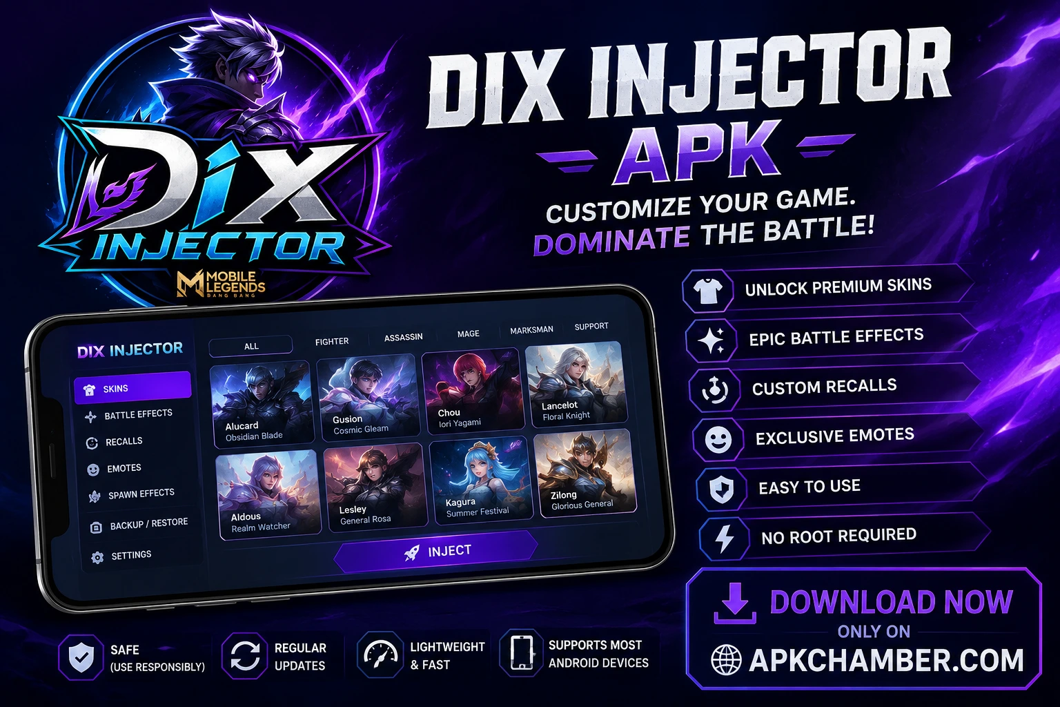 Dix Injector APK interface for Mobile Legends customization