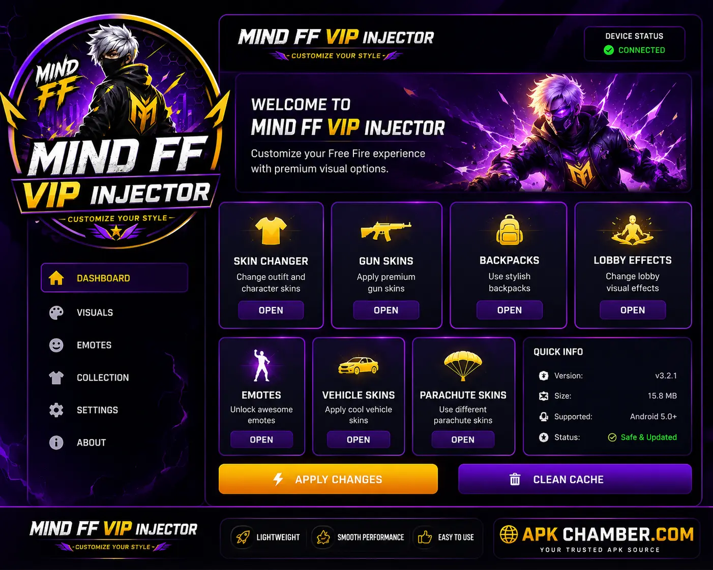 Mind FF VIP Injector APK interface for Free Fire Android